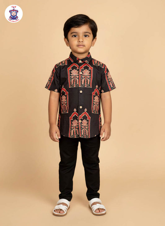 Black - Boys Readymade Cotton Printed Shirts