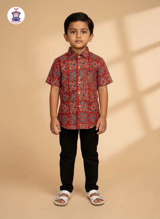 Maroon & Navy Blue - Boys Readymade Cotton Printed Shirts
