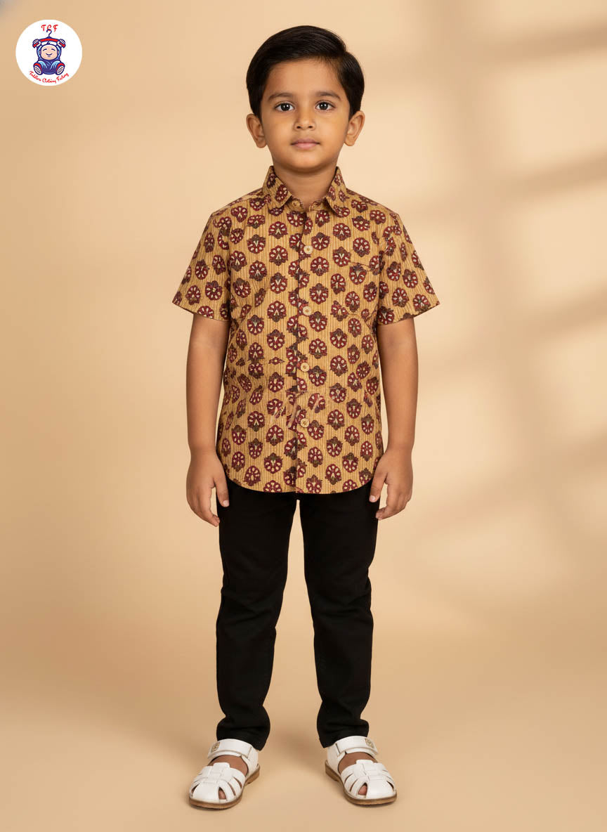Mustard & Maroon - Boys Readymade Cotton Printed Shirts