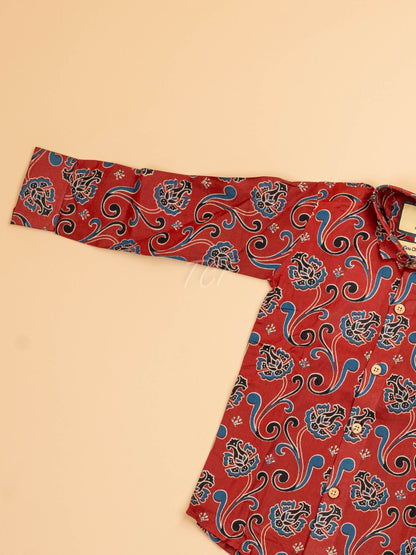 Maroon & Blue - Boys Readymade Cotton Printed Shirts