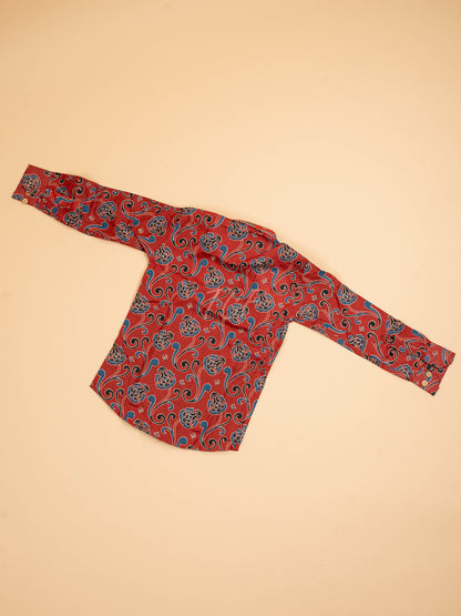 Maroon & Blue - Boys Readymade Cotton Printed Shirts