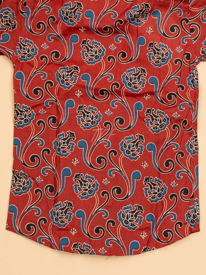 Maroon & Blue - Boys Readymade Cotton Printed Shirts