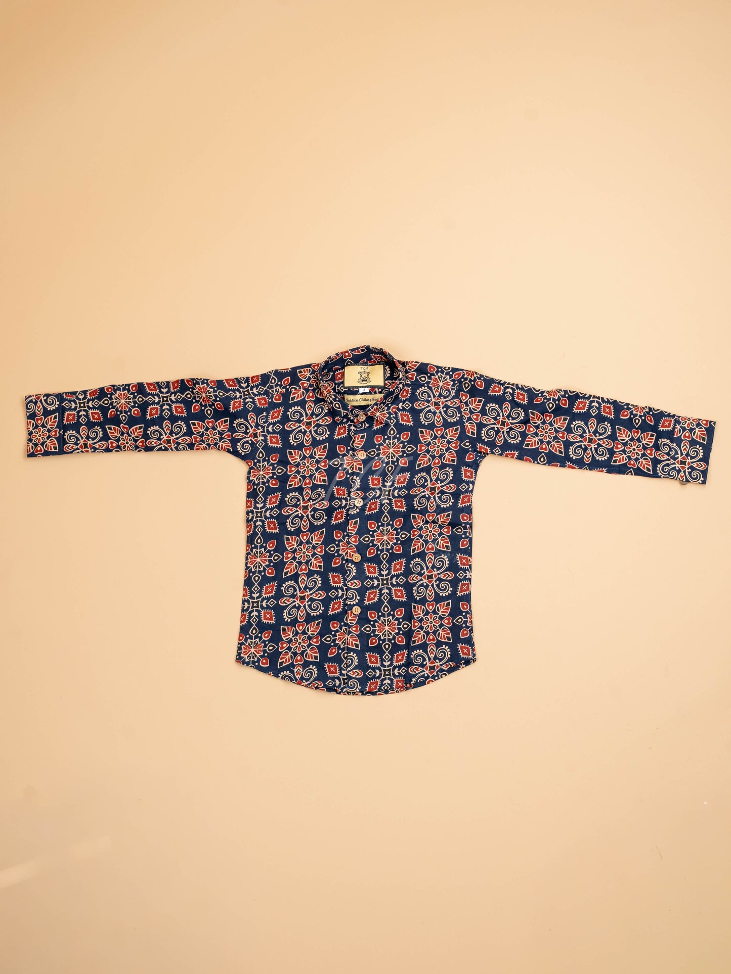 Blue & Maroon - Boys Readymade Cotton Printed Shirts