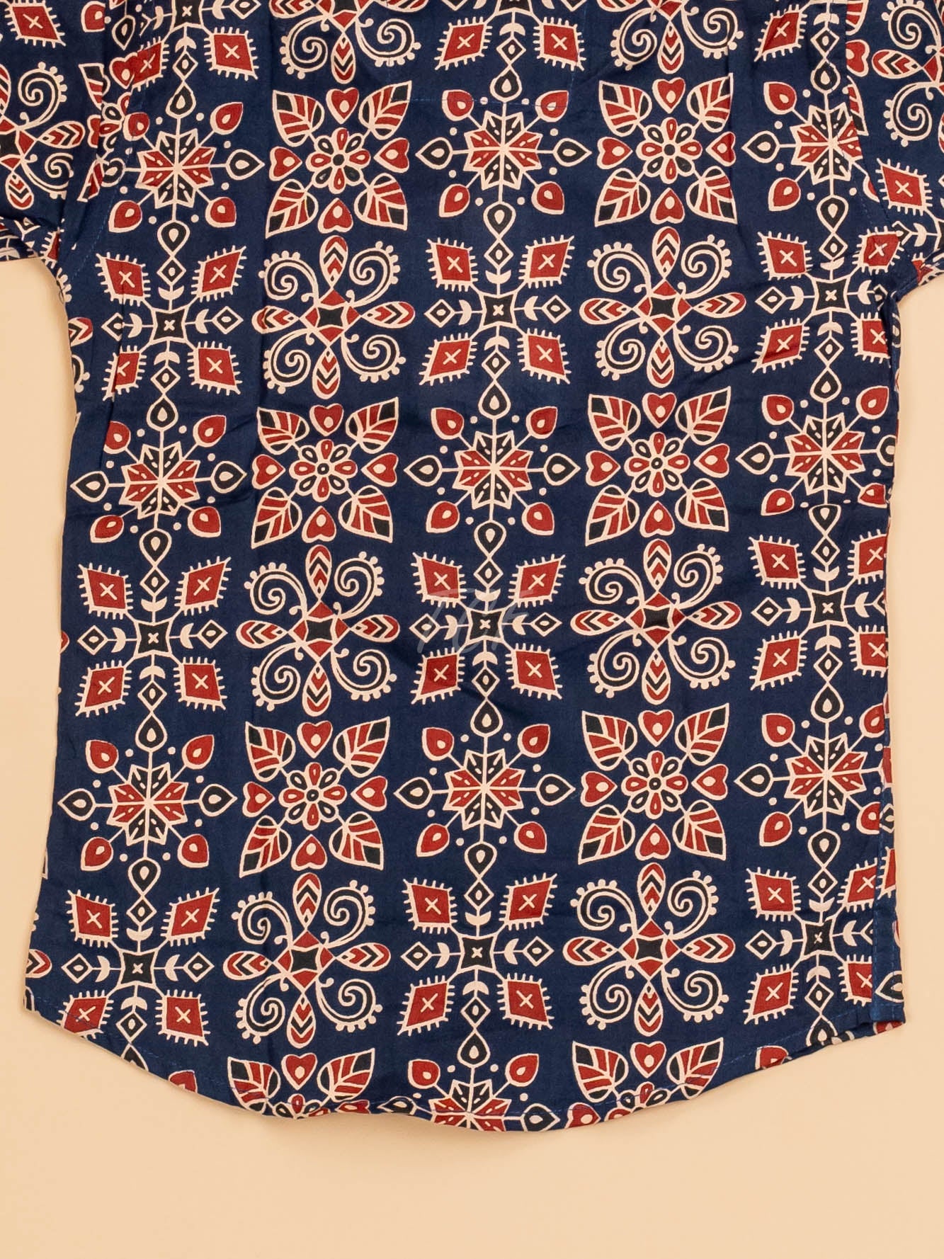 Blue & Maroon - Boys Readymade Cotton Printed Shirts