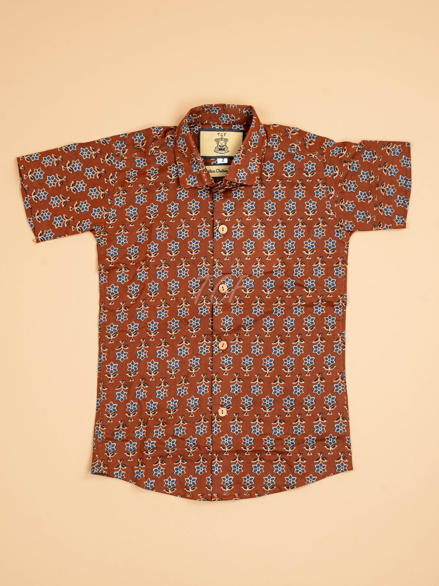 Brown & Blue - Boys Readymade Cotton Printed Shirts