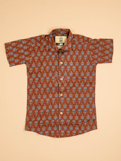 Brown & Blue - Boys Readymade Cotton Printed Shirts