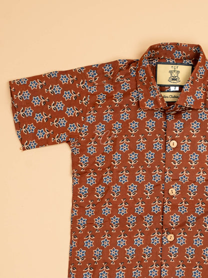Brown & Blue - Boys Readymade Cotton Printed Shirts