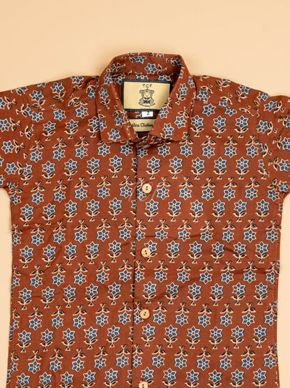 Brown & Blue - Boys Readymade Cotton Printed Shirts