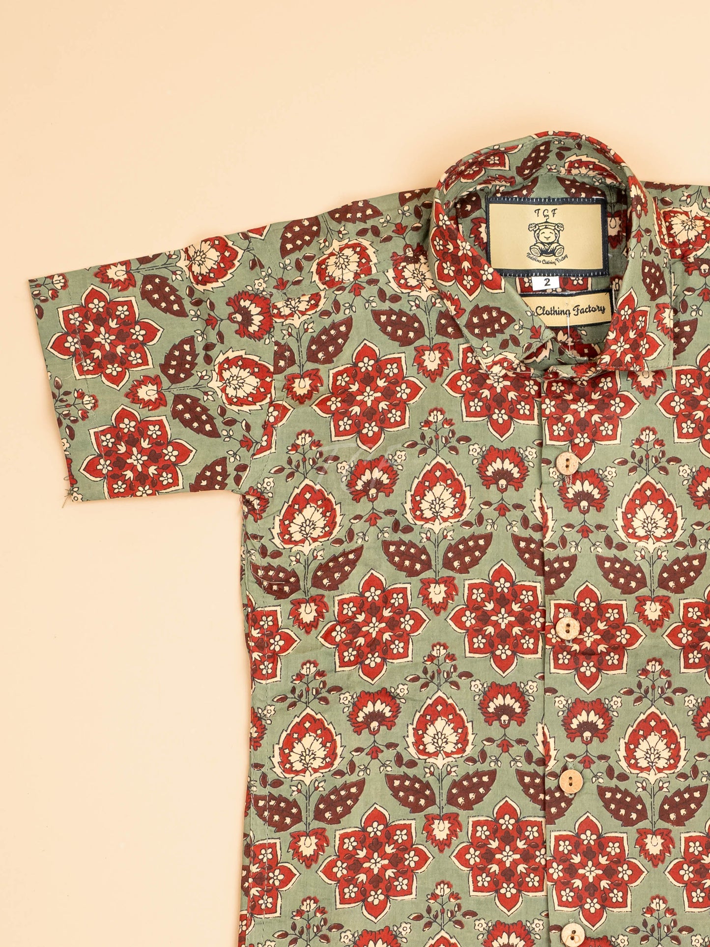 Light Green & Maroon - Boys Readymade Cotton Printed Shirts