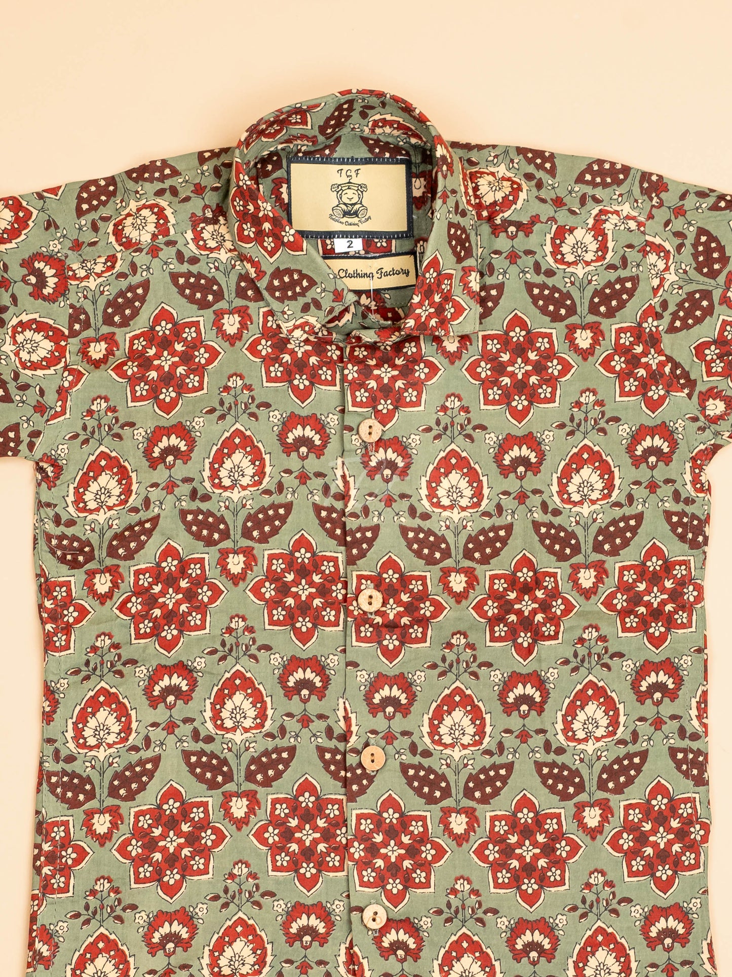 Light Green & Maroon - Boys Readymade Cotton Printed Shirts