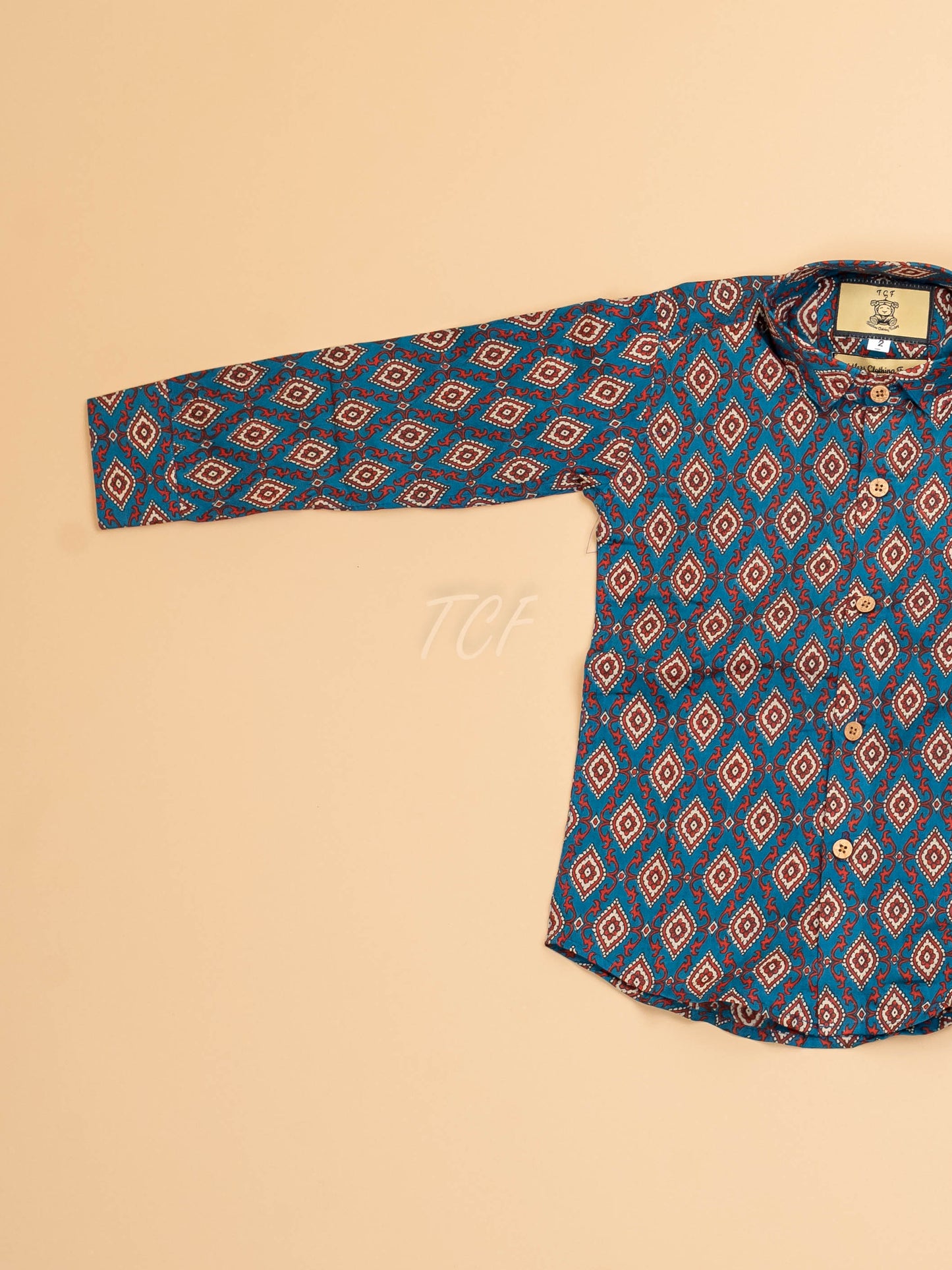 Sky Blue & Maroon - Boys Readymade Cotton Printed Shirts