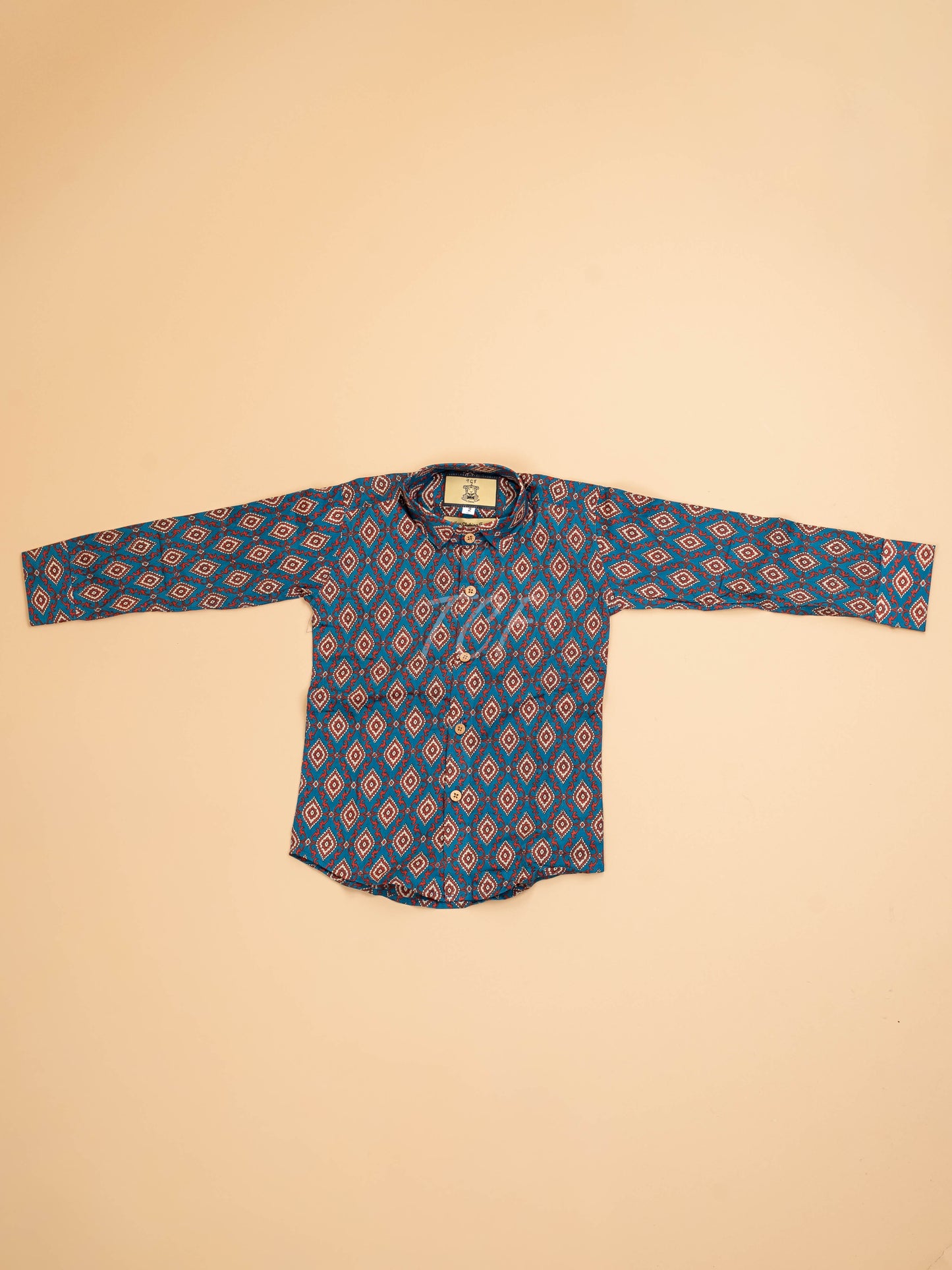 Sky Blue & Maroon - Boys Readymade Cotton Printed Shirts