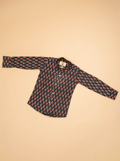 Black & Maroon - Boys Readymade Cotton Printed Shirts