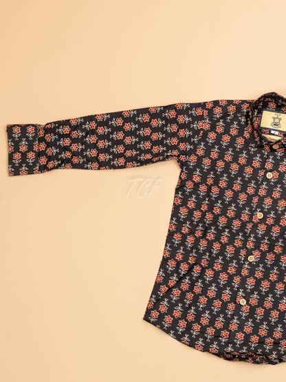 Black & Maroon - Boys Readymade Cotton Printed Shirts