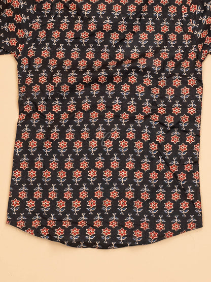 Black & Maroon - Boys Readymade Cotton Printed Shirts