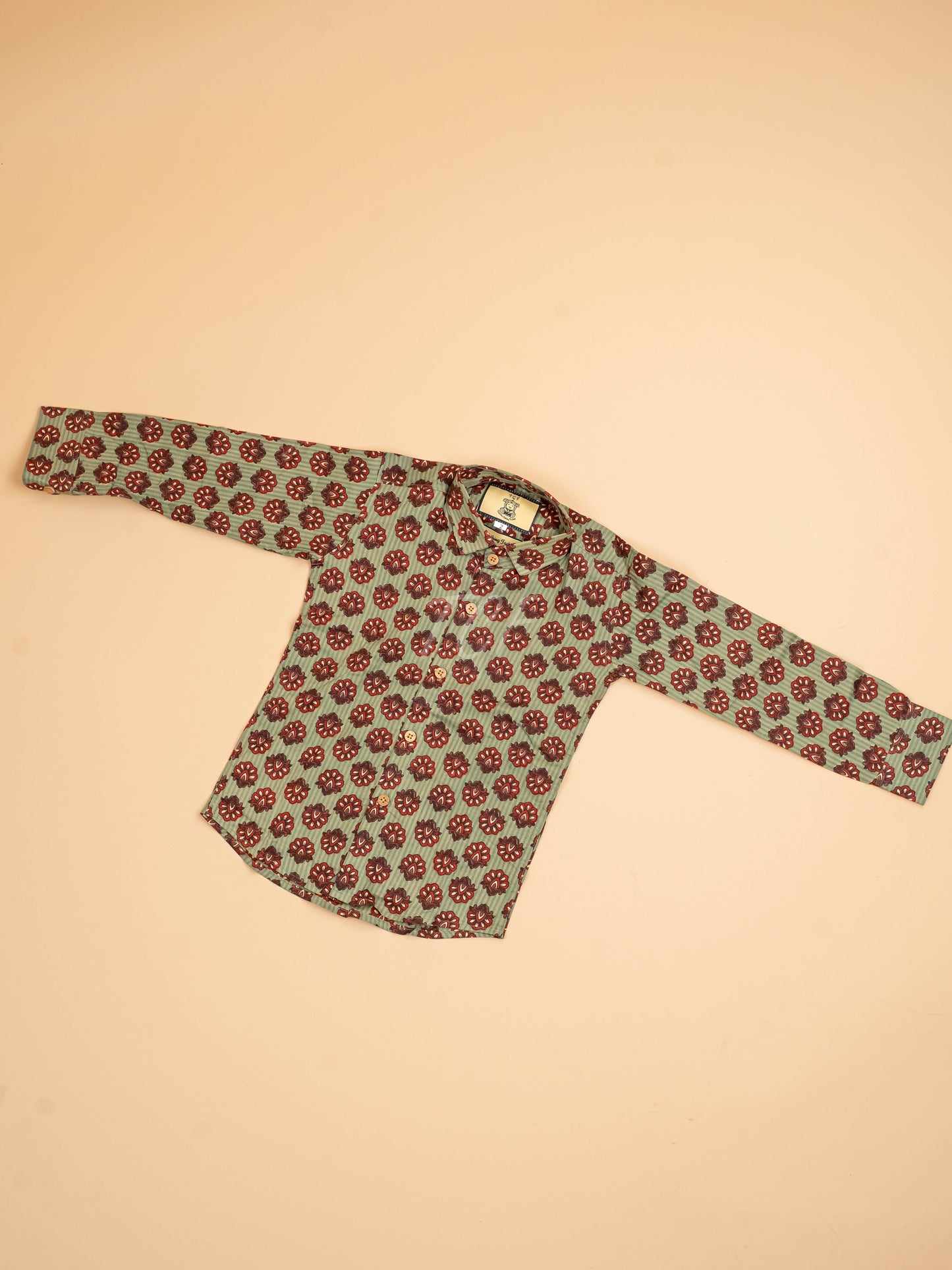 Light Green & Maroon - Boys Readymade Cotton Printed Shirts