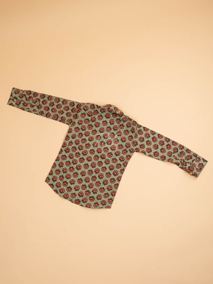 Light Green & Maroon - Boys Readymade Cotton Printed Shirts