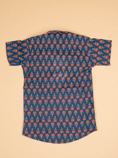 Blue & Maroon - Boys Readymade Cotton Printed Shirts