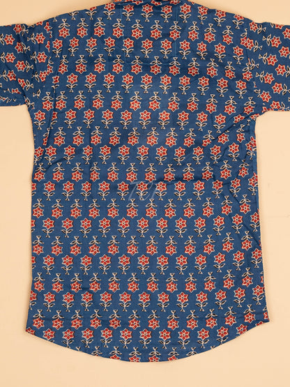 Blue & Maroon - Boys Readymade Cotton Printed Shirts