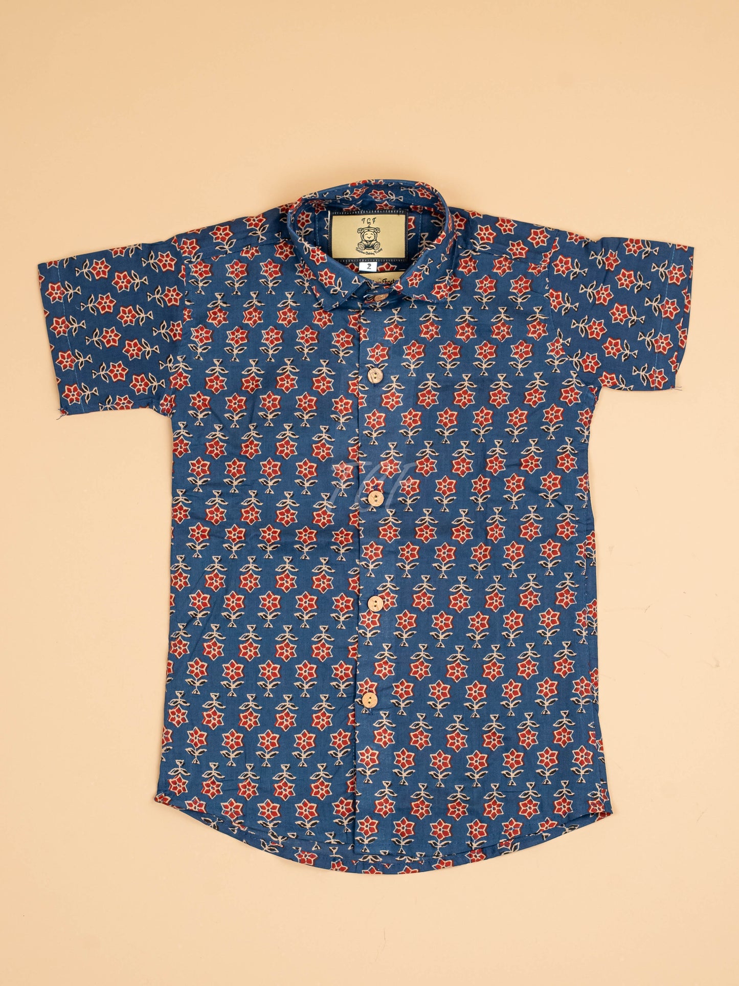 Blue & Maroon - Boys Readymade Cotton Printed Shirts