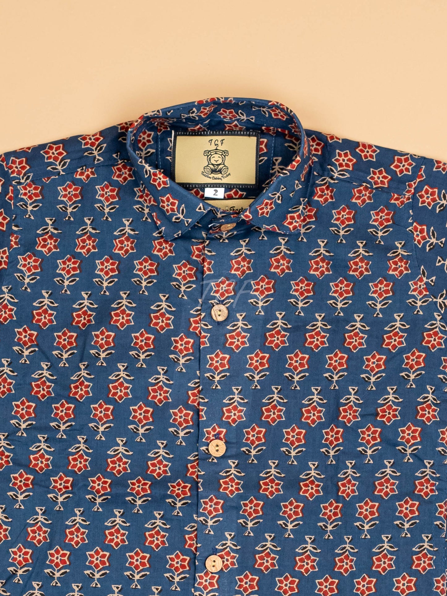 Blue & Maroon - Boys Readymade Cotton Printed Shirts