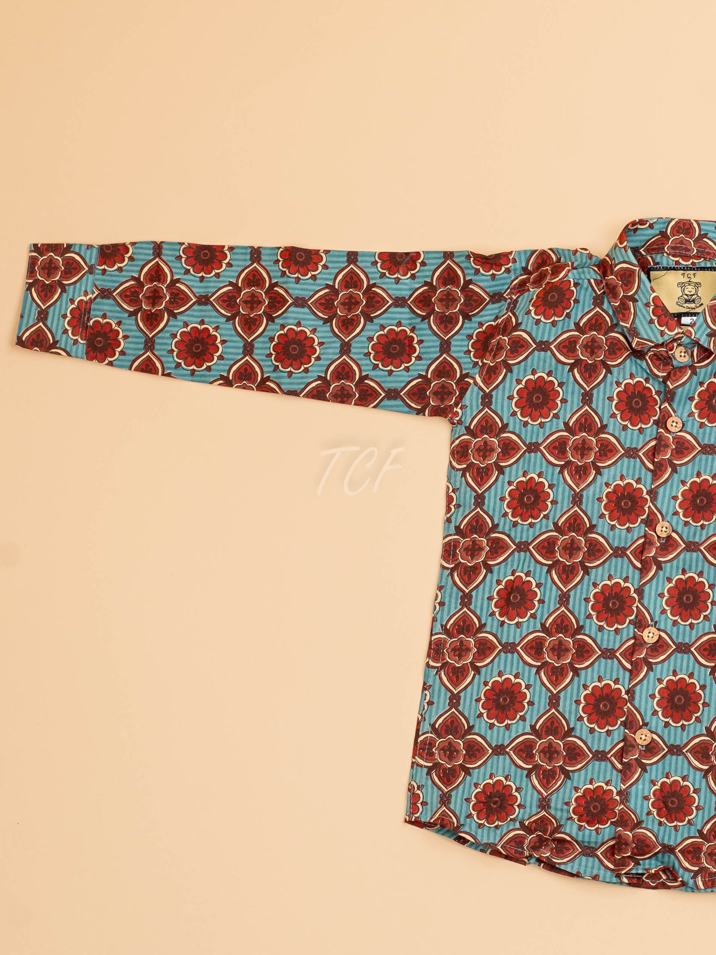 Light Blue & Maroon - Boys Readymade Cotton Printed Shirts