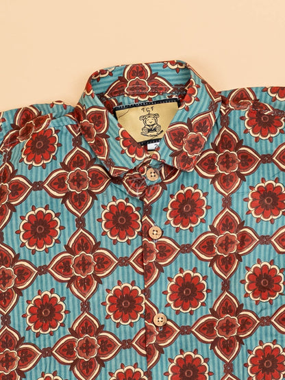 Light Blue & Maroon - Boys Readymade Cotton Printed Shirts