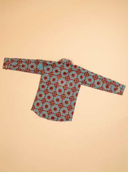 Light Blue & Maroon - Boys Readymade Cotton Printed Shirts