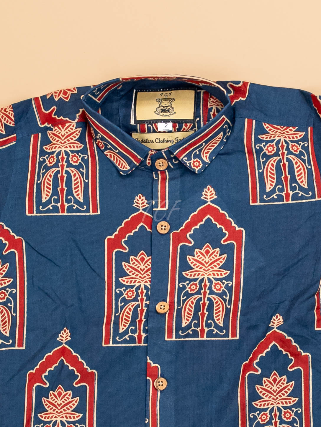 Blue & Maroon - Boys Readymade Cotton Printed Shirts