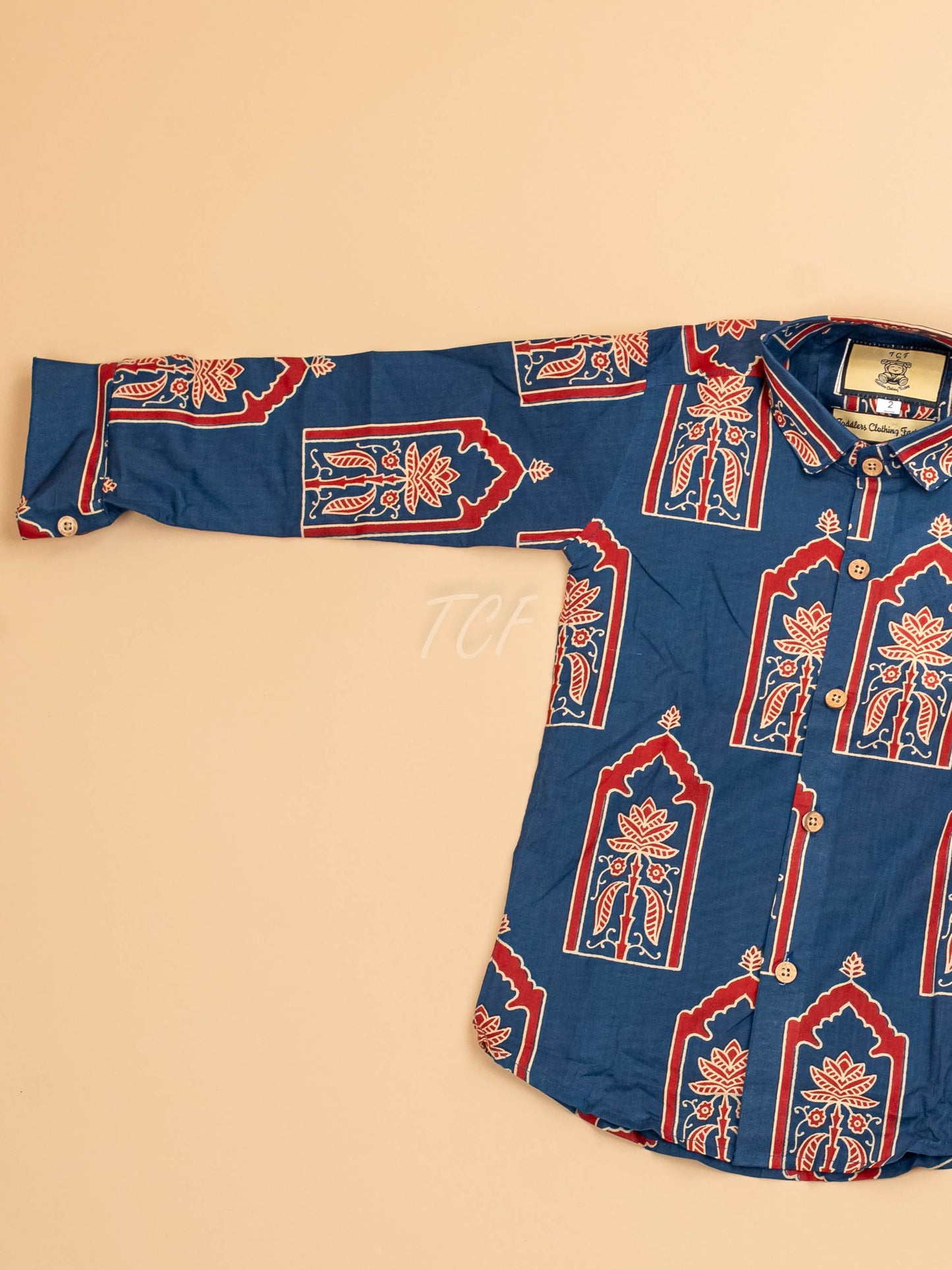 Blue & Maroon - Boys Readymade Cotton Printed Shirts