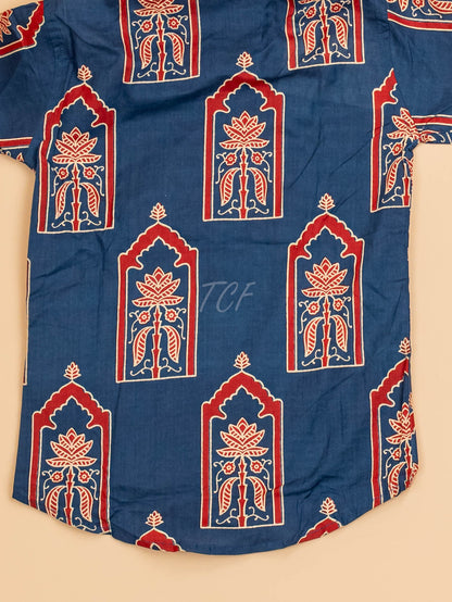 Blue & Maroon - Boys Readymade Cotton Printed Shirts