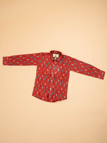 Maroon - Boys Readymade Cotton Printed Shirts