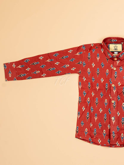 Maroon - Boys Readymade Cotton Printed Shirts