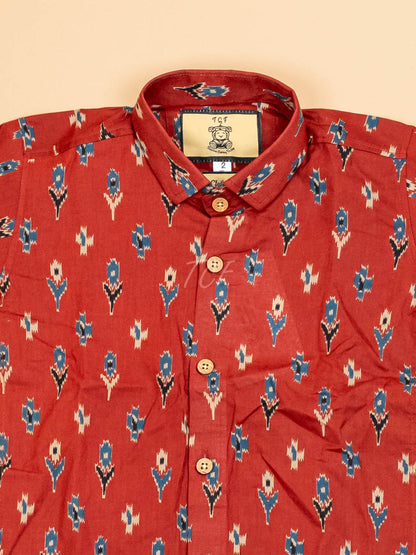 Maroon - Boys Readymade Cotton Printed Shirts