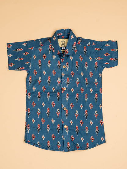Blue - Boys Readymade Cotton Printed Shirts