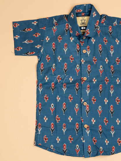 Blue - Boys Readymade Cotton Printed Shirts