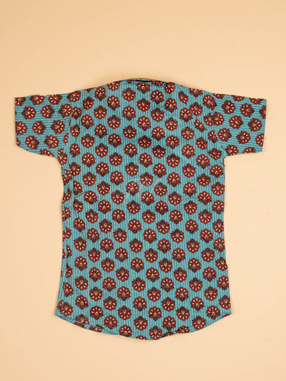 Light Blue & Maroon - Boys Readymade Cotton Printed Shirts