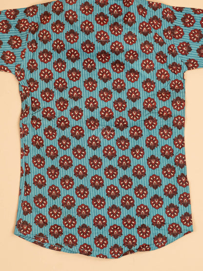 Light Blue & Maroon - Boys Readymade Cotton Printed Shirts