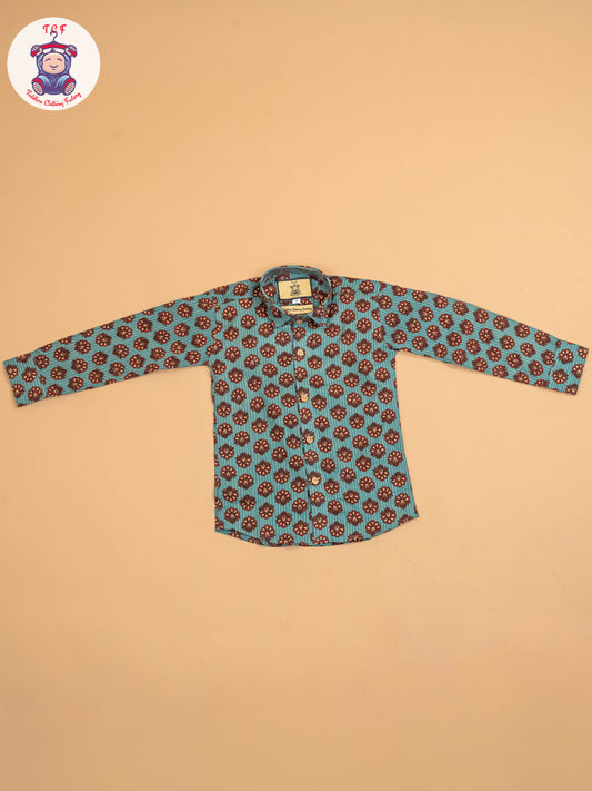 Light Blue & Maroon - Boys Readymade Cotton Printed Shirts