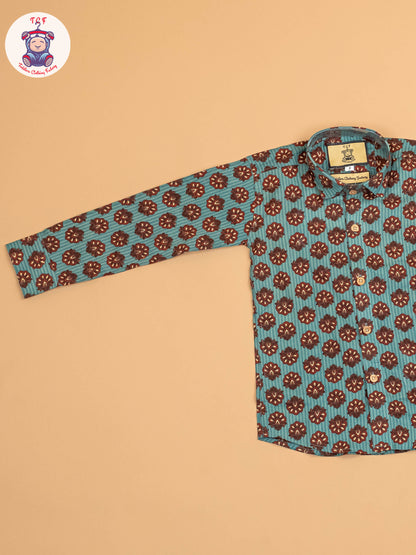 Light Blue & Maroon - Boys Readymade Cotton Printed Shirts