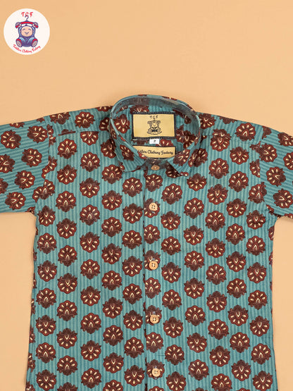 Light Blue & Maroon - Boys Readymade Cotton Printed Shirts