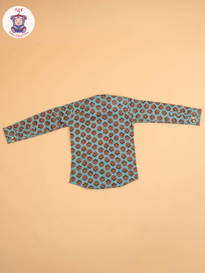 Light Blue & Maroon - Boys Readymade Cotton Printed Shirts