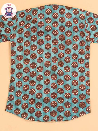 Light Blue & Maroon - Boys Readymade Cotton Printed Shirts