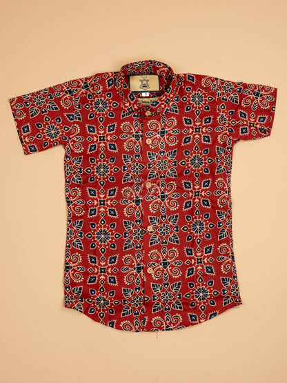 Maroon & Navy Blue - Boys Readymade Cotton Printed Shirts
