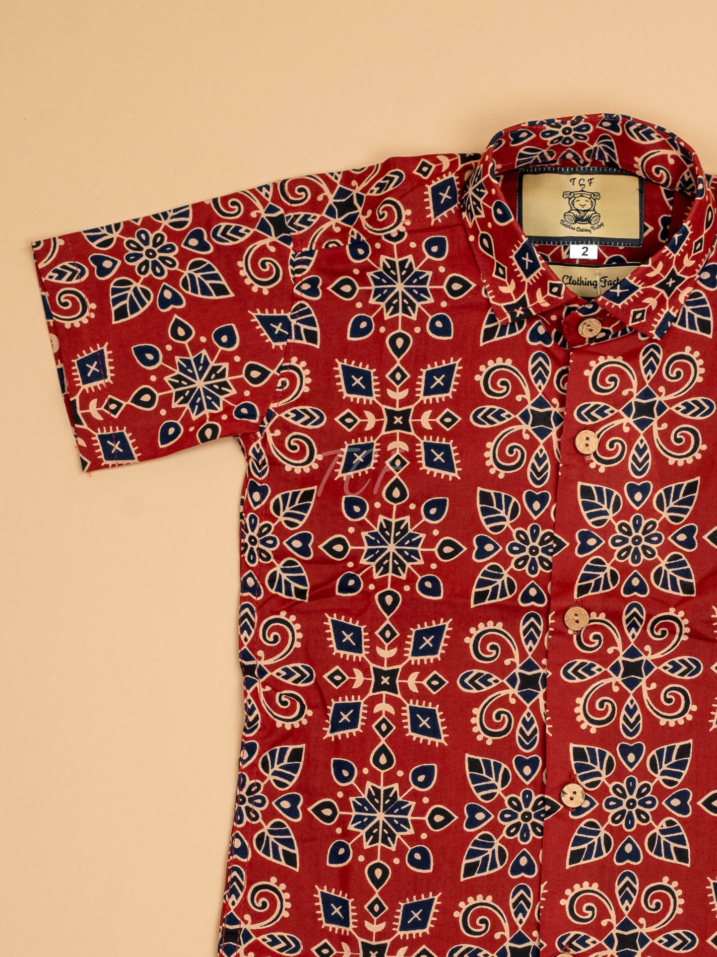 Maroon & Navy Blue - Boys Readymade Cotton Printed Shirts