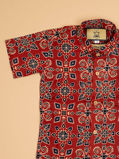 Maroon & Navy Blue - Boys Readymade Cotton Printed Shirts