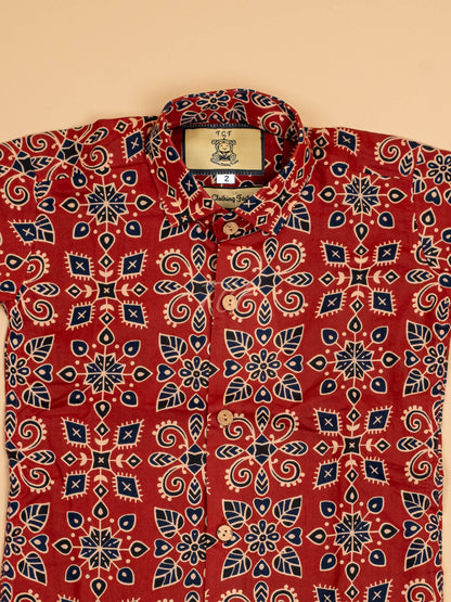 Maroon & Navy Blue - Boys Readymade Cotton Printed Shirts