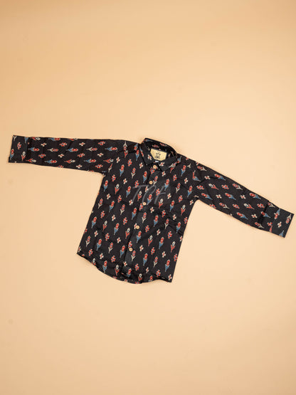 Black & Maroon - Boys Readymade Cotton Printed Shirts