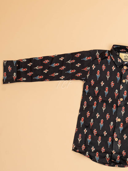 Black & Maroon - Boys Readymade Cotton Printed Shirts