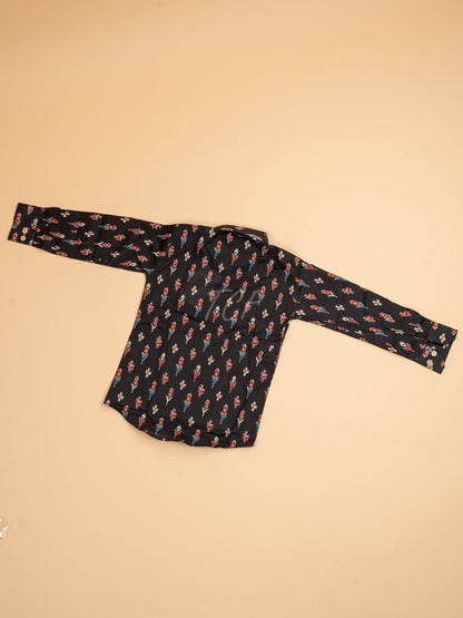 Black & Maroon - Boys Readymade Cotton Printed Shirts